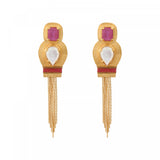 Boucles d'oreilles clips pendantes cabochons pompon - rose Nacre rose
