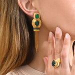 Boucles d'oreilles clips couture cabochons pompon - vert Vert