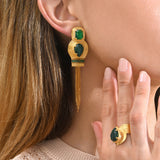 Boucles d'oreilles clips couture cabochons pompon - vert Vert