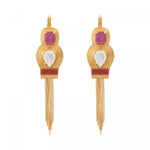 Boucles d'oreilles dormeuses pendantes cabochons pompon - rose Nacre rose