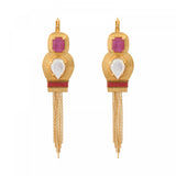 Boucles d'oreilles dormeuses pendantes cabochons pompon - rose Nacre rose