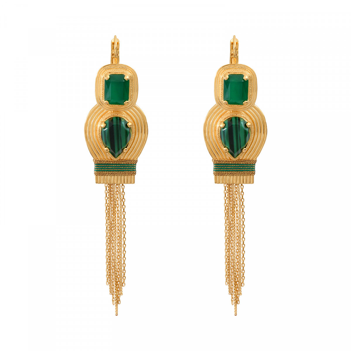 Boucles d'oreilles dormeuses couture cabochons pompon - vert Vert
