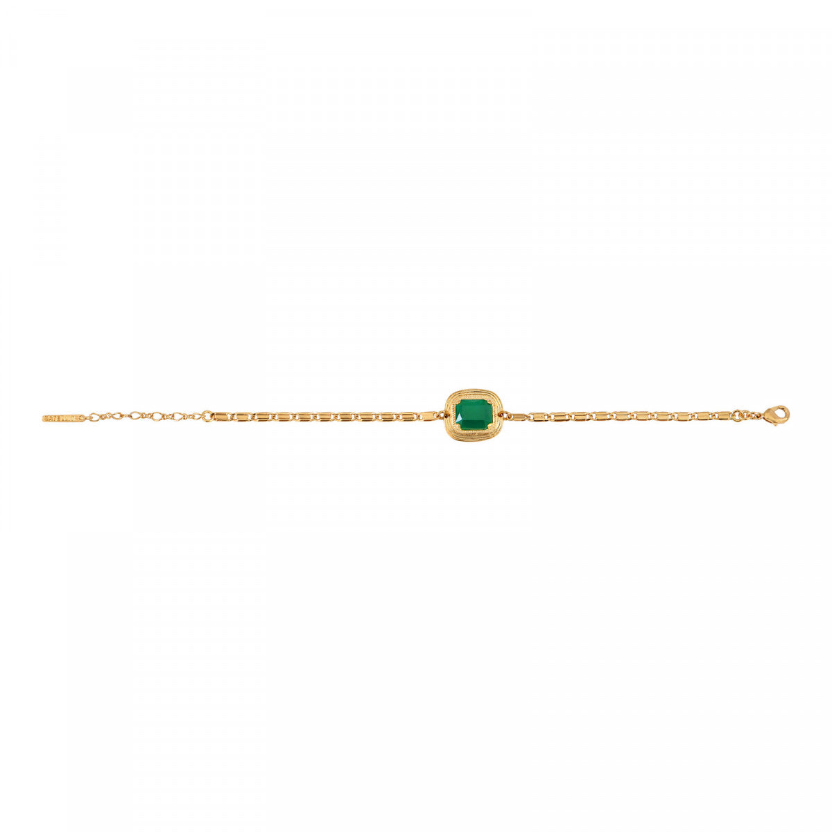 Bracelet fin réglable fantaisie métal doré cabochon - vert Vert