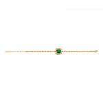 Bracelet fin réglable fantaisie métal doré cabochon - vert Vert