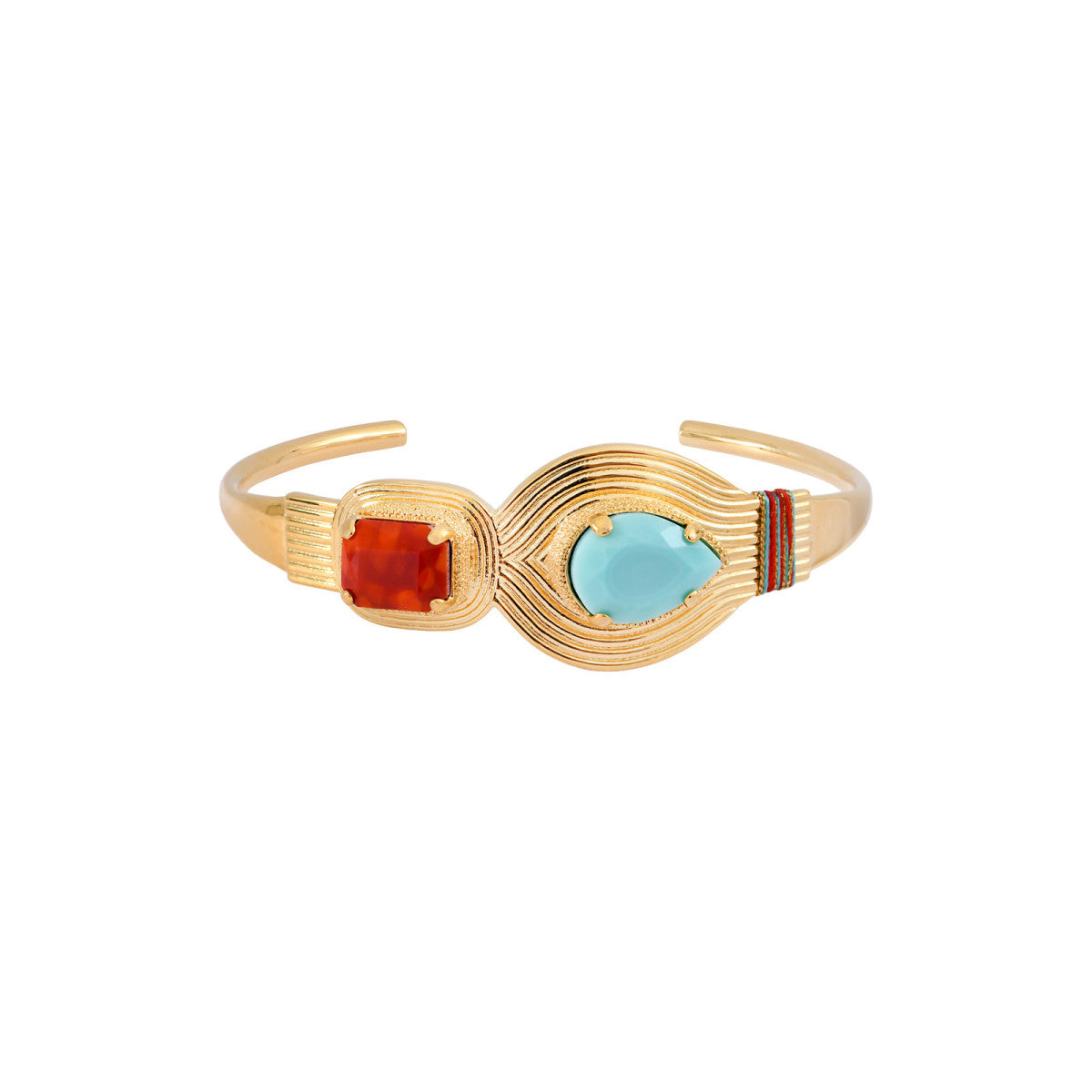 Bracelet jonc ajustable bohème métal doré cabochons - turquoise Turquoise corail