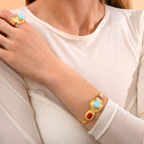 Bracelet jonc ajustable bohème métal doré cabochons - turquoise Turquoise corail