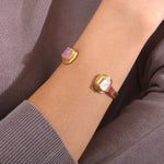 Bracelet jonc toi et moi ajustable nacre filigrane - rose Nacre rose