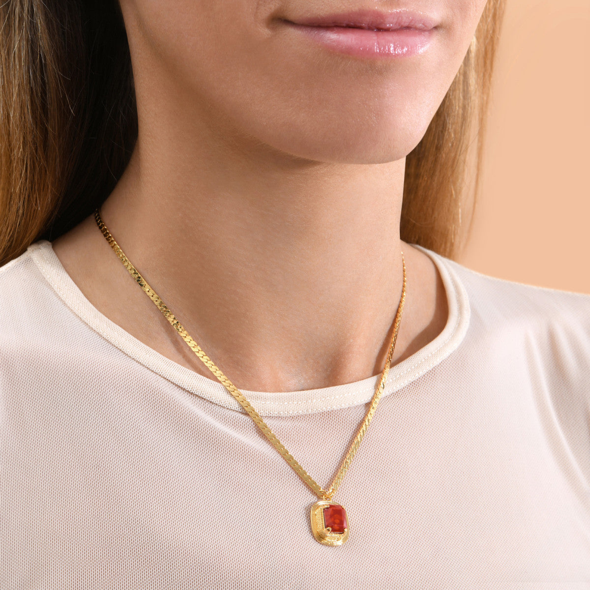 Collier pendentif réglable métal doré cabochon - corail Turquoise corail