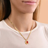 Collier pendentif réglable métal doré cabochon - corail Turquoise corail