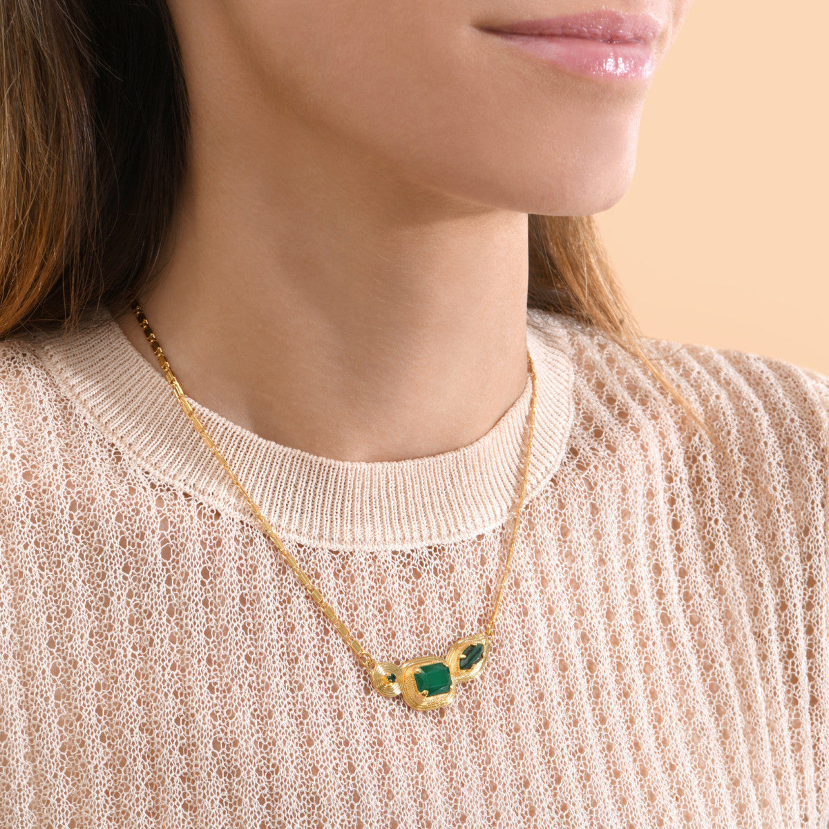 Collier pendentif réglable art déco cabochons - vert Vert