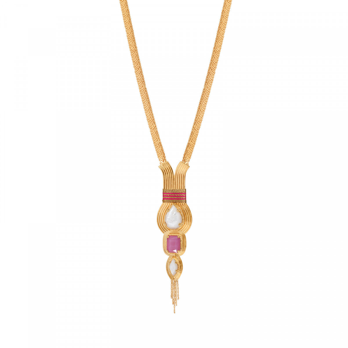 Collier sautoir réglable nacre filigrane - rose Nacre rose