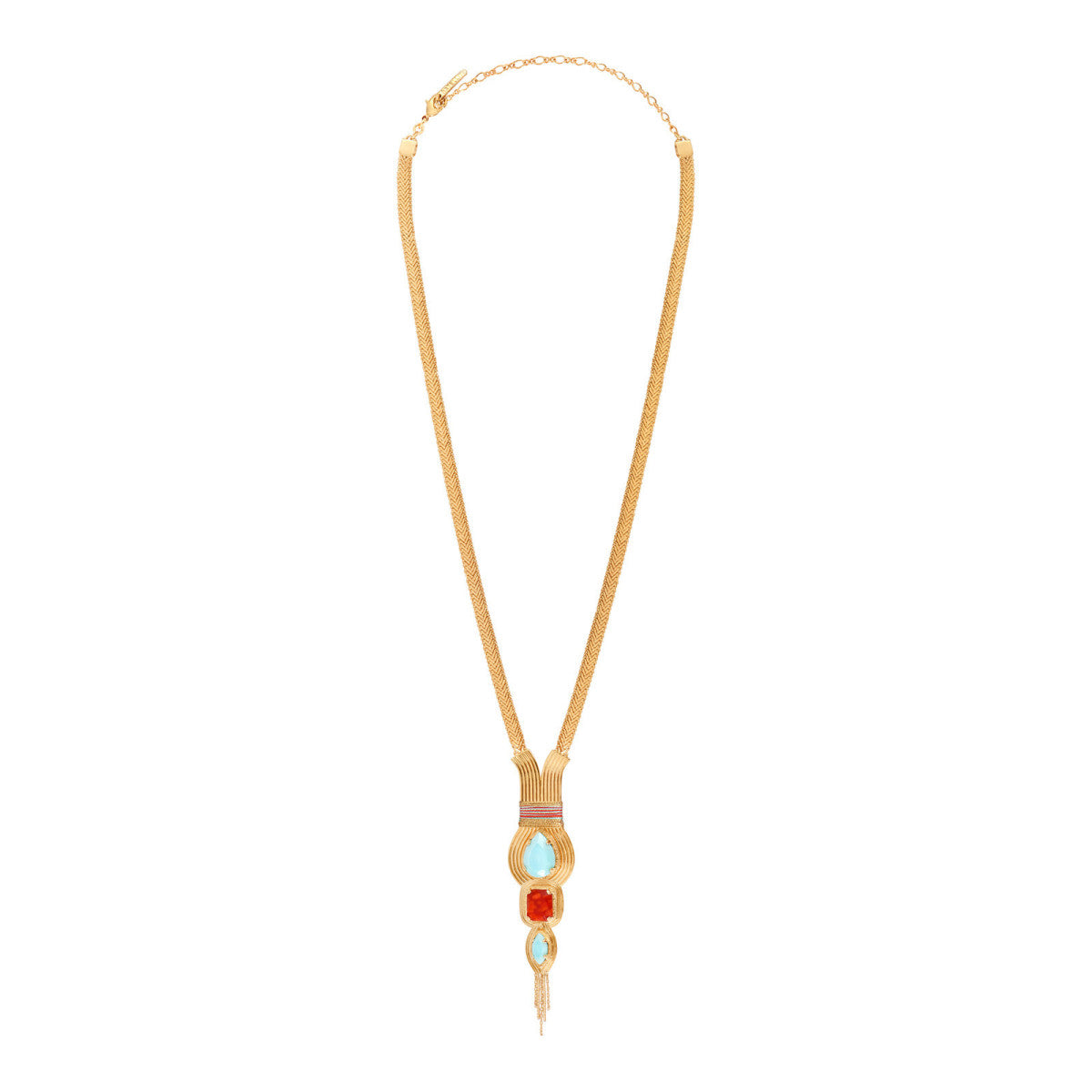 Collier sautoir réglable cabochon filigrane - turquoise Turquoise corail