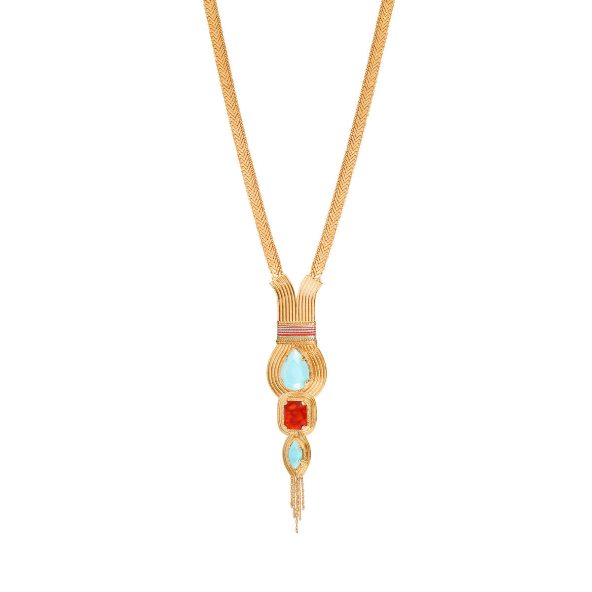 Collier sautoir réglable cabochon filigrane - turquoise Turquoise corail
