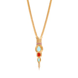 Collier sautoir réglable cabochon filigrane - turquoise Turquoise corail