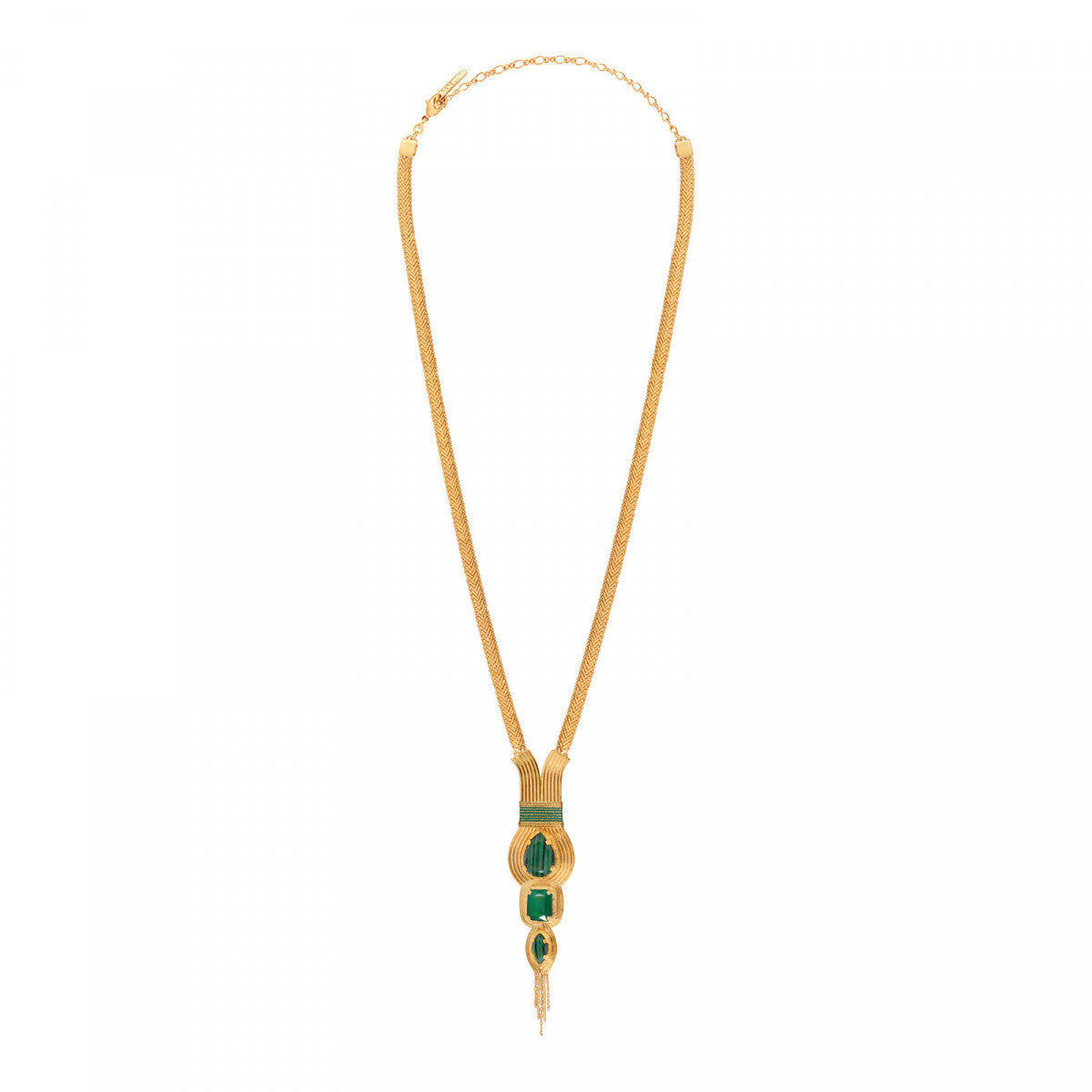 Collier sautoir réglable malachite reconstituée filigrane - vert Vert
