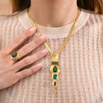 Collier sautoir réglable malachite reconstituée filigrane - vert Vert
