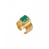 Bague large ajustable cabochon facetté - vert Vert