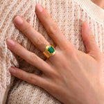 Bague large ajustable cabochon facetté - vert Vert