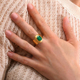 Bague large ajustable cabochon facetté - vert Vert