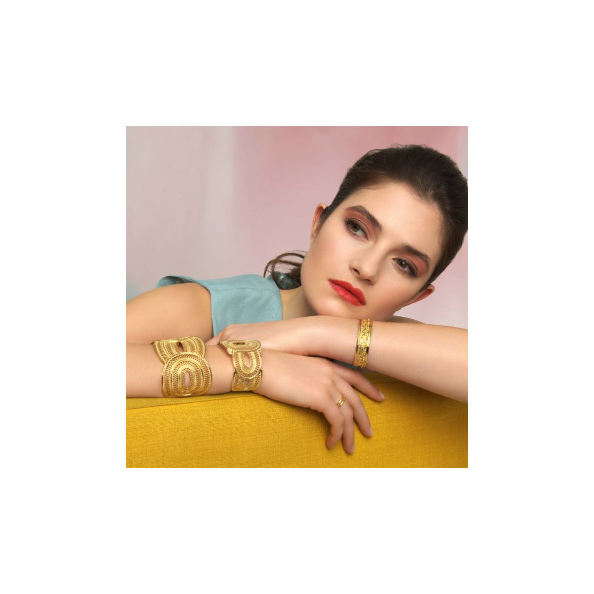 Bracelet manchette large filigrane Noor - doré Dore