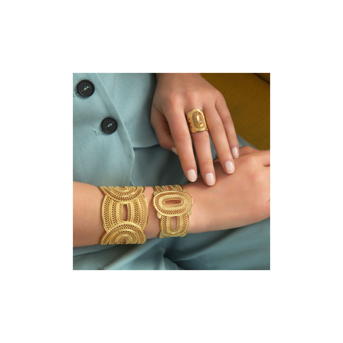 Bracelet manchette large filigrane Noor - doré Dore