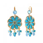 Boucles d'oreilles dormeuses feuilles d'argent cristaux Prestige - turquoise Turquoise