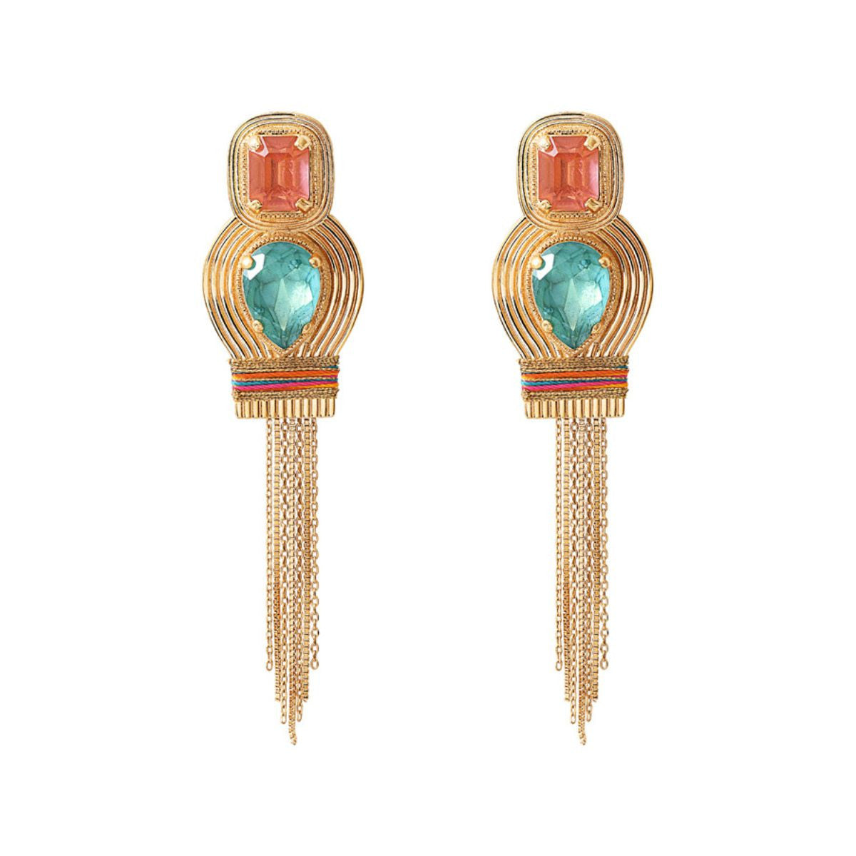 Boucles d'oreilles clips pendantes cristaux - multicolore Multi