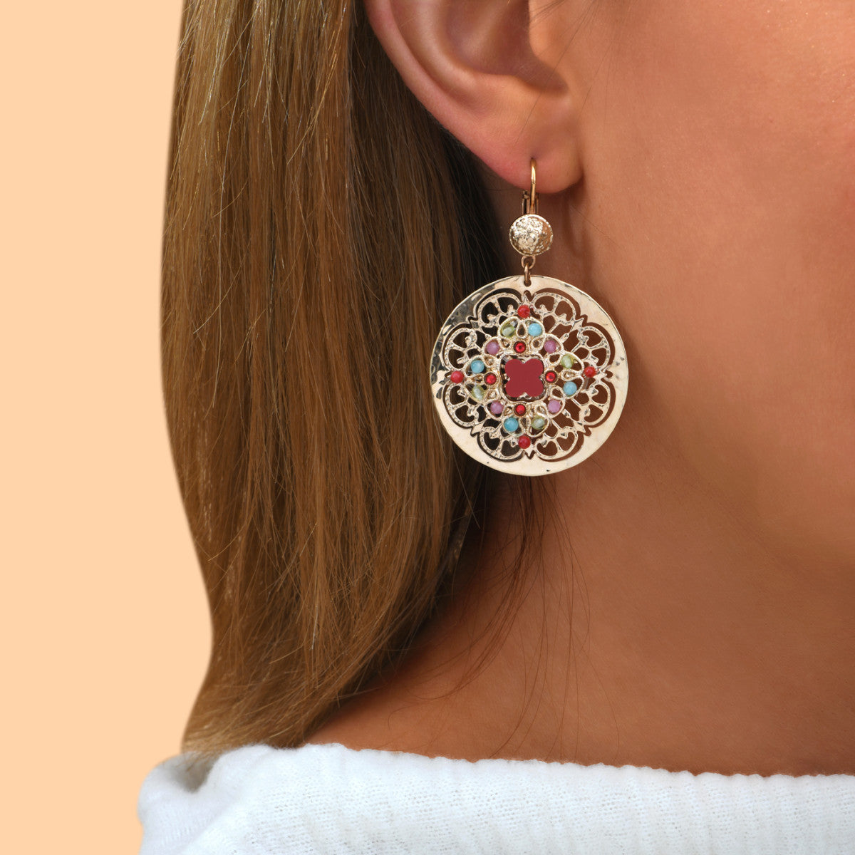 Boucles d'oreilles dormeuses pierres dures cristaux Prestige - multicolore Multi