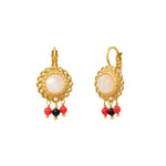 Boucles d'oreilles Arizona Dream pierre de lune, onyx et bambou des mers - blanc Noir blanc