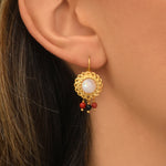 Boucles d'oreilles Arizona Dream pierre de lune, onyx et bambou des mers - blanc Noir blanc