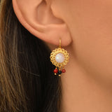 Boucles d'oreilles Arizona Dream pierre de lune, onyx et bambou des mers - blanc Noir blanc