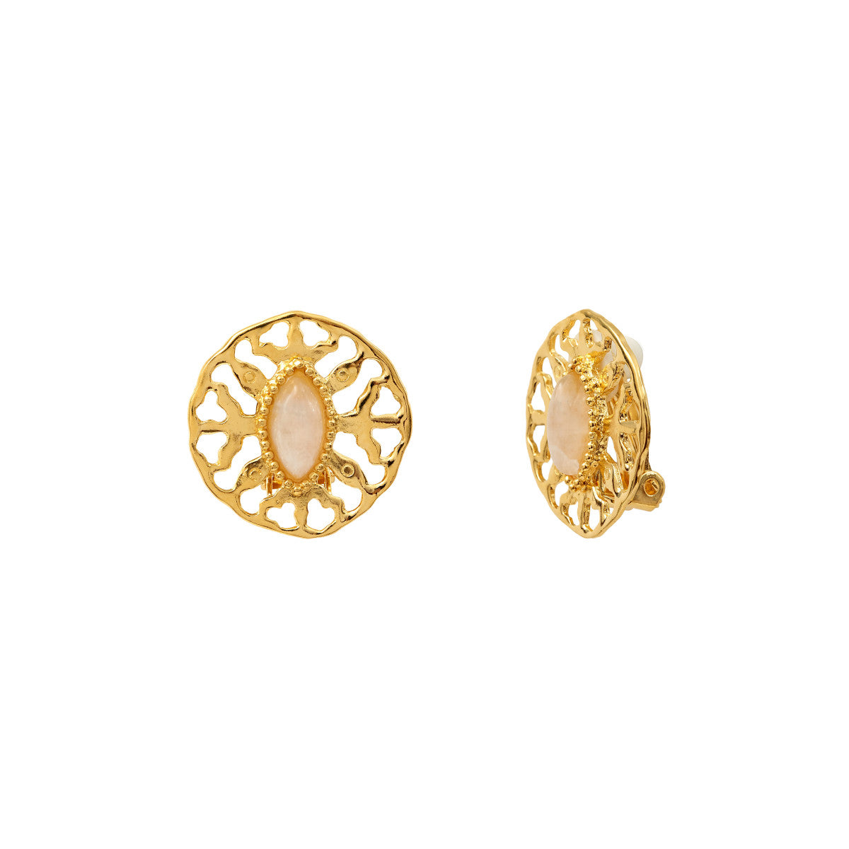 Boucles d'oreilles clips Arizona Dream cabochon pierre de lune - blanc Noir blanc