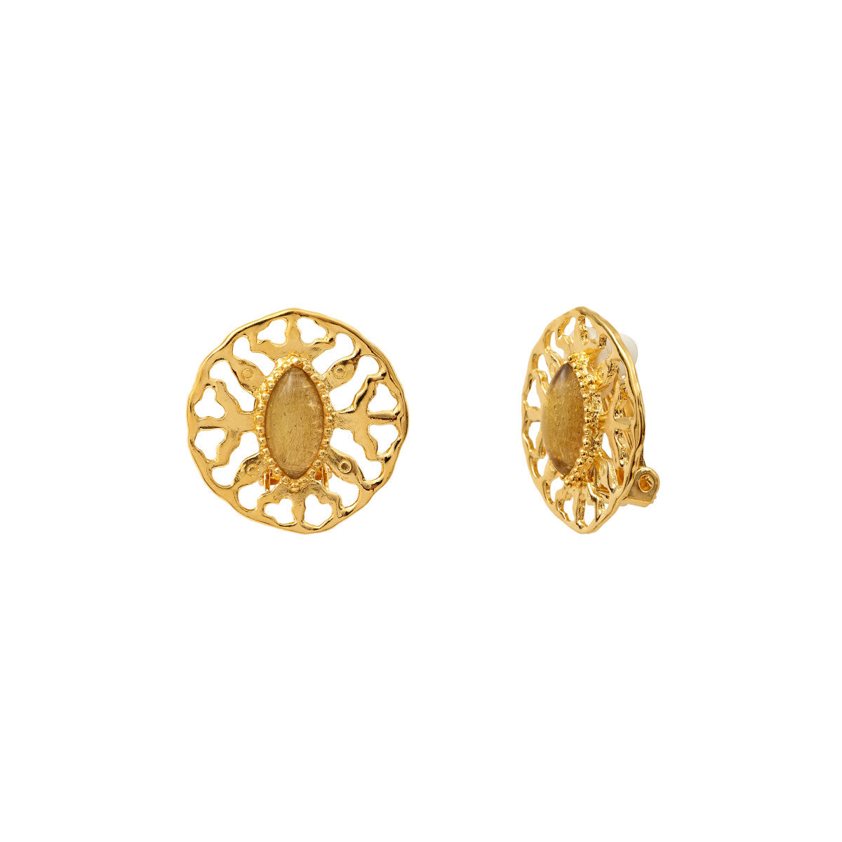 Boucles d'oreilles clips Arizona Dream cabochon pâte de verre - doré Dore