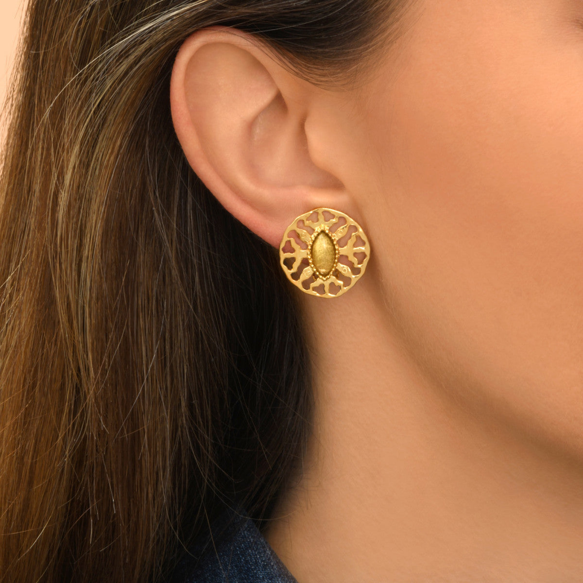 Boucles d'oreilles clips Arizona Dream cabochon pâte de verre - doré Dore