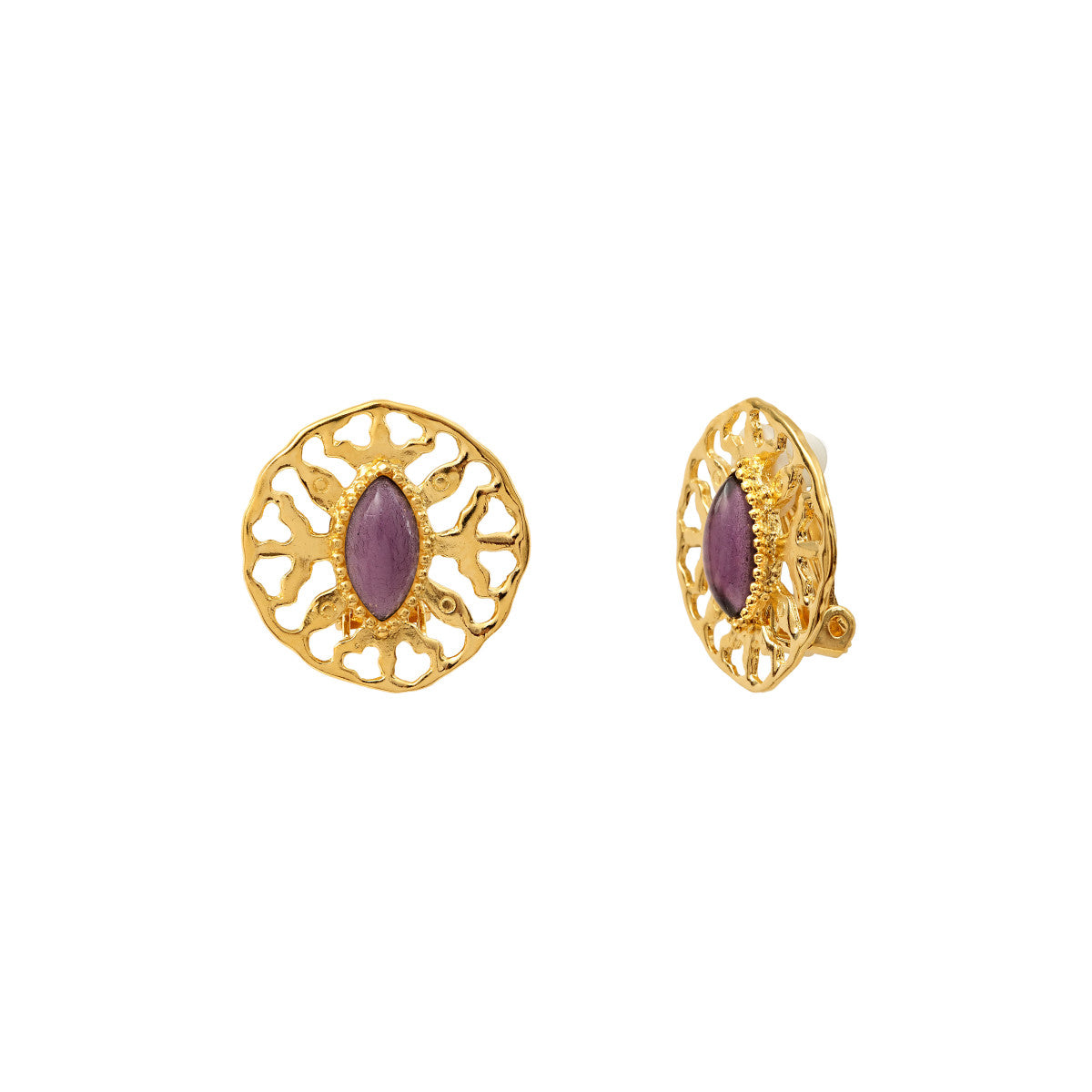 Boucles d'oreilles clips Arizona Dream cabochon pâte de verre - violet Vert violet