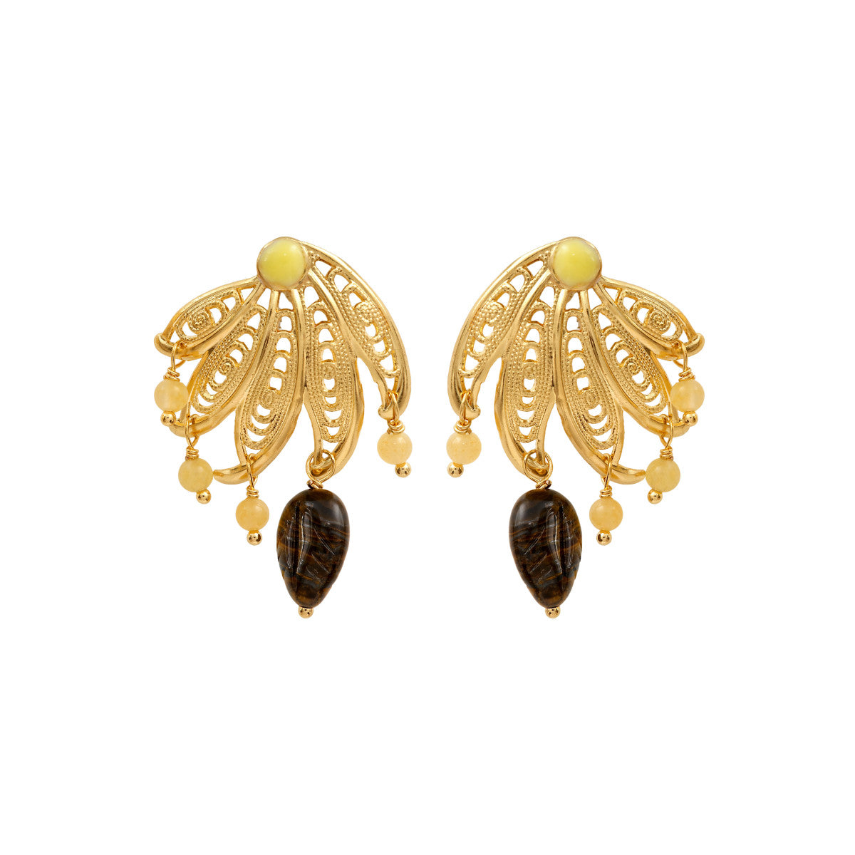 Boucles d'oreilles Arizona Dream oeil de tigre et perles de jade teinté - doré Dore