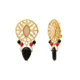 Boucles d'oreilles clips Arizona Dream obsidienne perles de nacre - noir Noir blanc