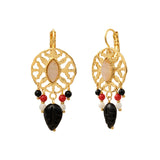 Boucles d'oreilles dormeuses Arizona Dream obsidienne perles de nacre - noir Noir blanc