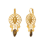 Boucles d'oreilles dormeuses Arizona Dream oeil de tigre et jade teinté - doré Dore