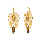 Boucles d'oreilles dormeuses Arizona Dream oeil de tigre et jade teinté - doré Dore
