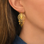 Boucles d'oreilles dormeuses Arizona Dream oeil de tigre et jade teinté - doré Dore
