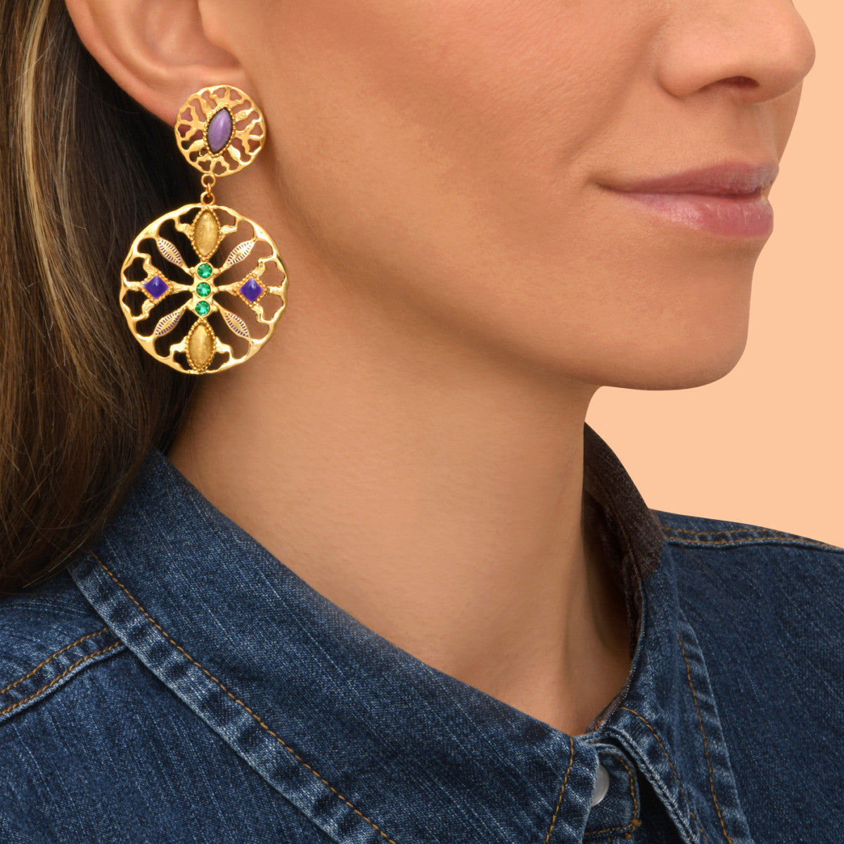 Boucles d'oreilles clips Arizona Dream cristaux et résine émaillée - violet Vert violet