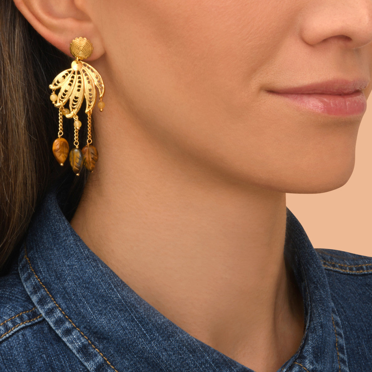 Boucles d'oreilles pendantes Arizona Dream oeil de tigre - doré Dore