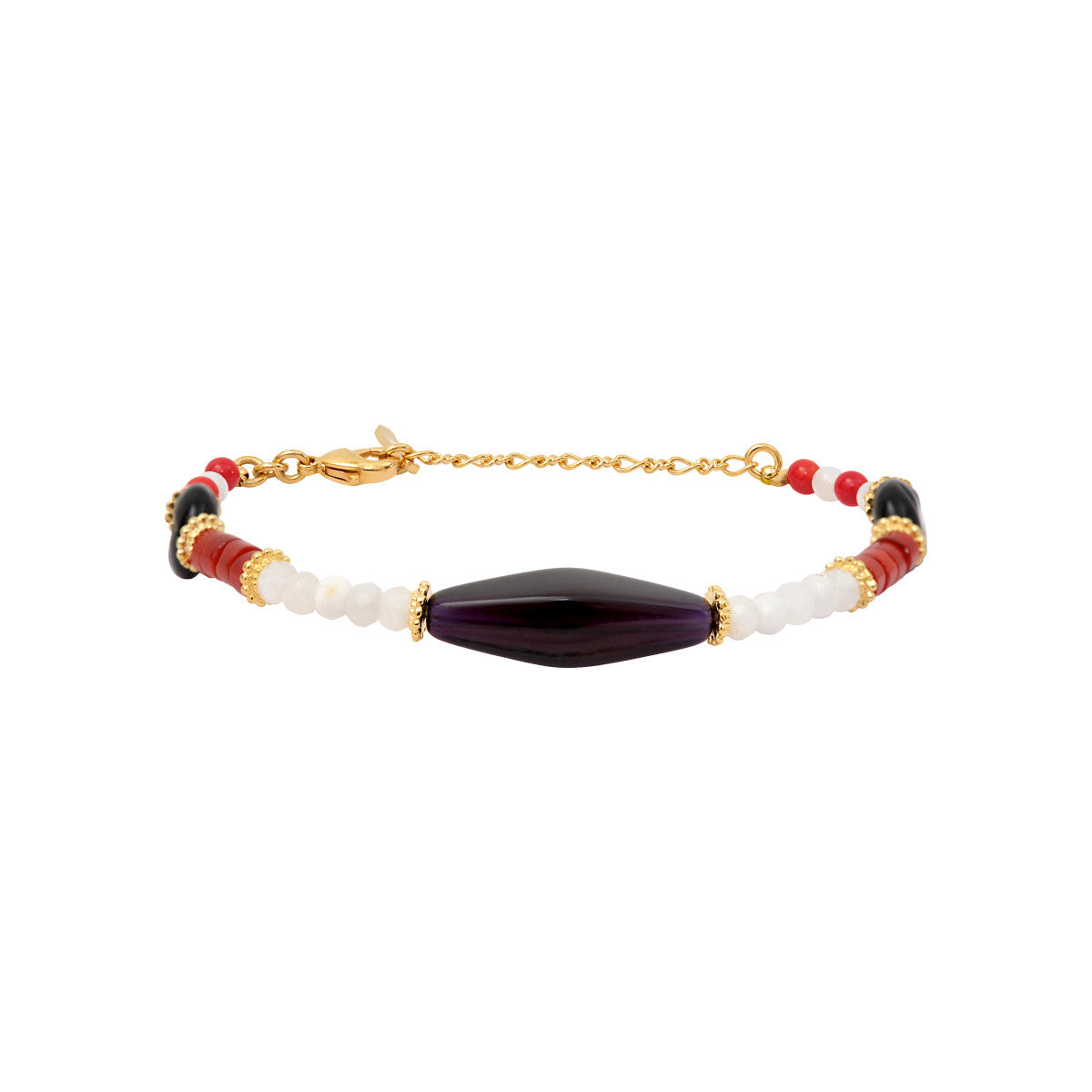 Bracelet fin réglable Arizona Dream perles gemmes et perle d'acrylique - noir Noir blanc