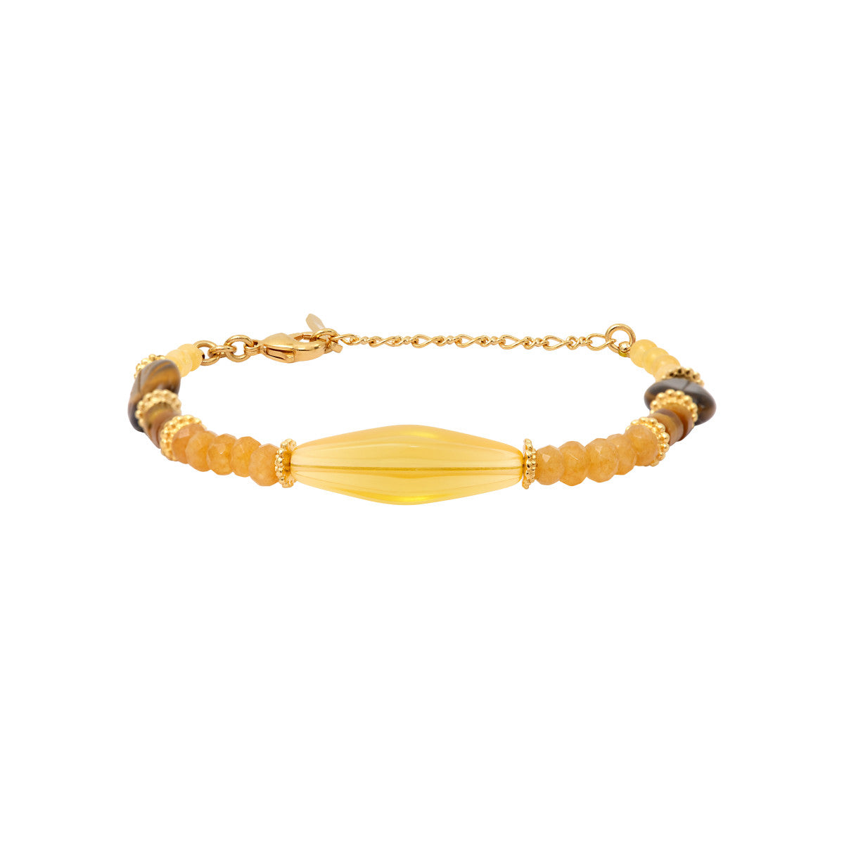 Bracelet fin réglable Arizona Dream perles gemmes et perle d'acrylique - doré Dore