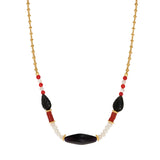 Collier court réglable Arizona Dream obsidienne agate rouge et nacre - noir Noir blanc