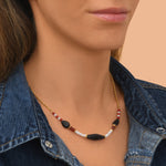Collier court réglable Arizona Dream obsidienne agate rouge et nacre - noir Noir blanc