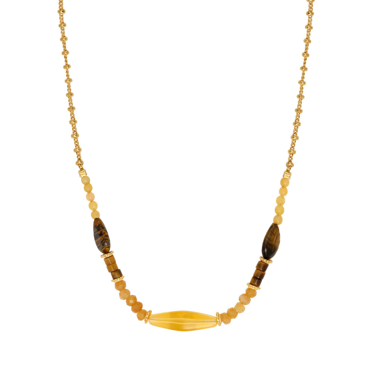 Collier court réglable Arizona Dream il de tigre et jade teinté jaune - doré Dore