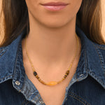 Collier court réglable Arizona Dream il de tigre et jade teinté jaune - doré Dore