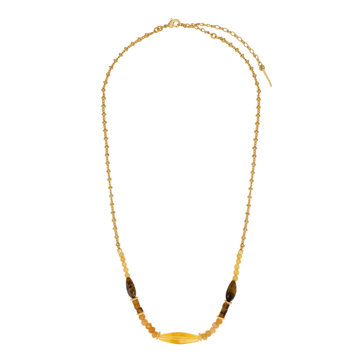 Collier court réglable Arizona Dream il de tigre et jade teinté jaune - doré Dore
